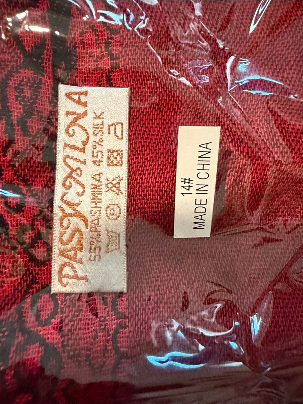 Red Print Scarf with Black Script
